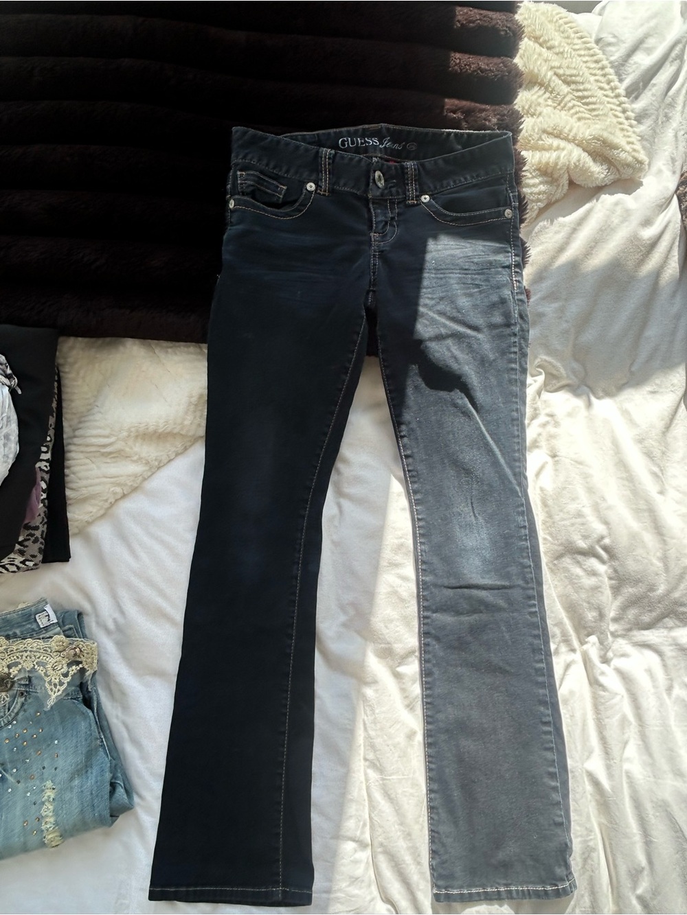 GUESS Two-Tone Black and Gray Straight-Leg Jeans